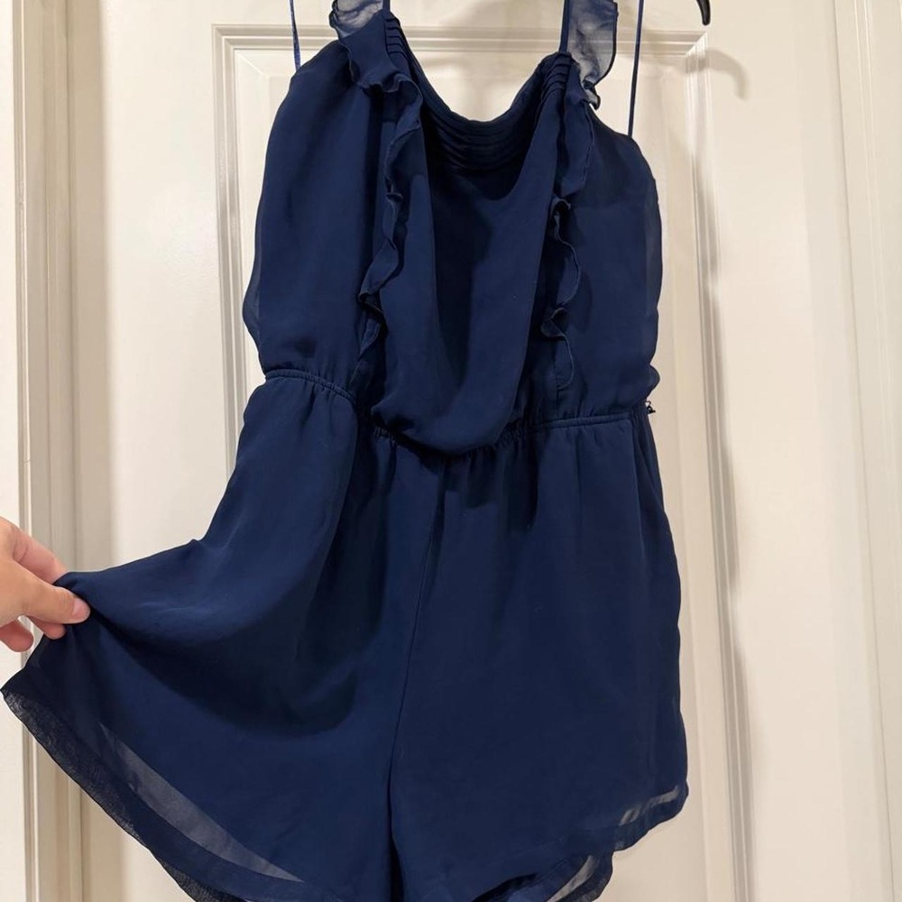 Princess Vera Wang Navy Blue Ruffle Halter Romper Sleeveless Chiffon Size L